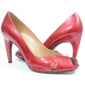 Stuart Weitzman Red Patent Leather Peep-Toe‎ Pump Women's 10M Retro Pin-up